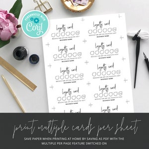 Pode incluir: Uma folha imprim&iacute;vel de cart&otilde;es de fidelidade com um design preto e branco. Cada cart&atilde;o tem seis c&iacute;rculos para preencher, com o texto "Loyalty card" e "Receive 50% off on your 6th visit" e "Business Name". O texto "Print multiple cards per sheet" est&aacute; na parte inferior da folha. O texto "Save paper when printing at home by saving as PDF with the multiple per page feature switched on" est&aacute; na parte inferior da folha.