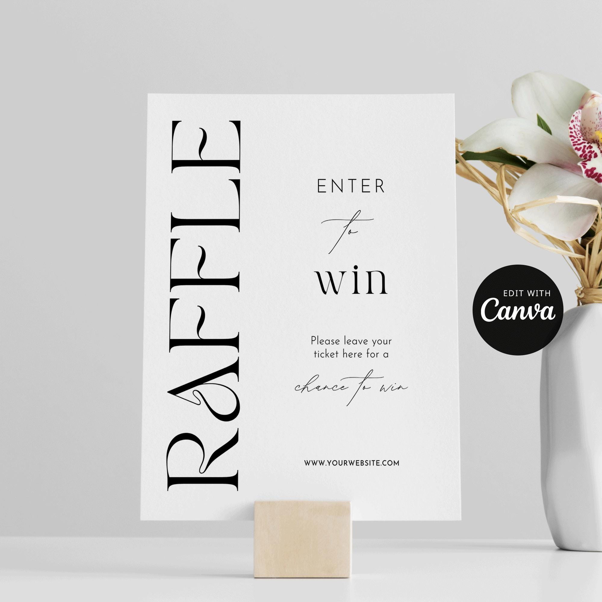 Elegancki szablon Canva na znak loterii, minimalistyczny plakat Enter to Win 8" x 10", drukowany znak losowania nagród biznesowych, pobieranie cyfrowe TM001