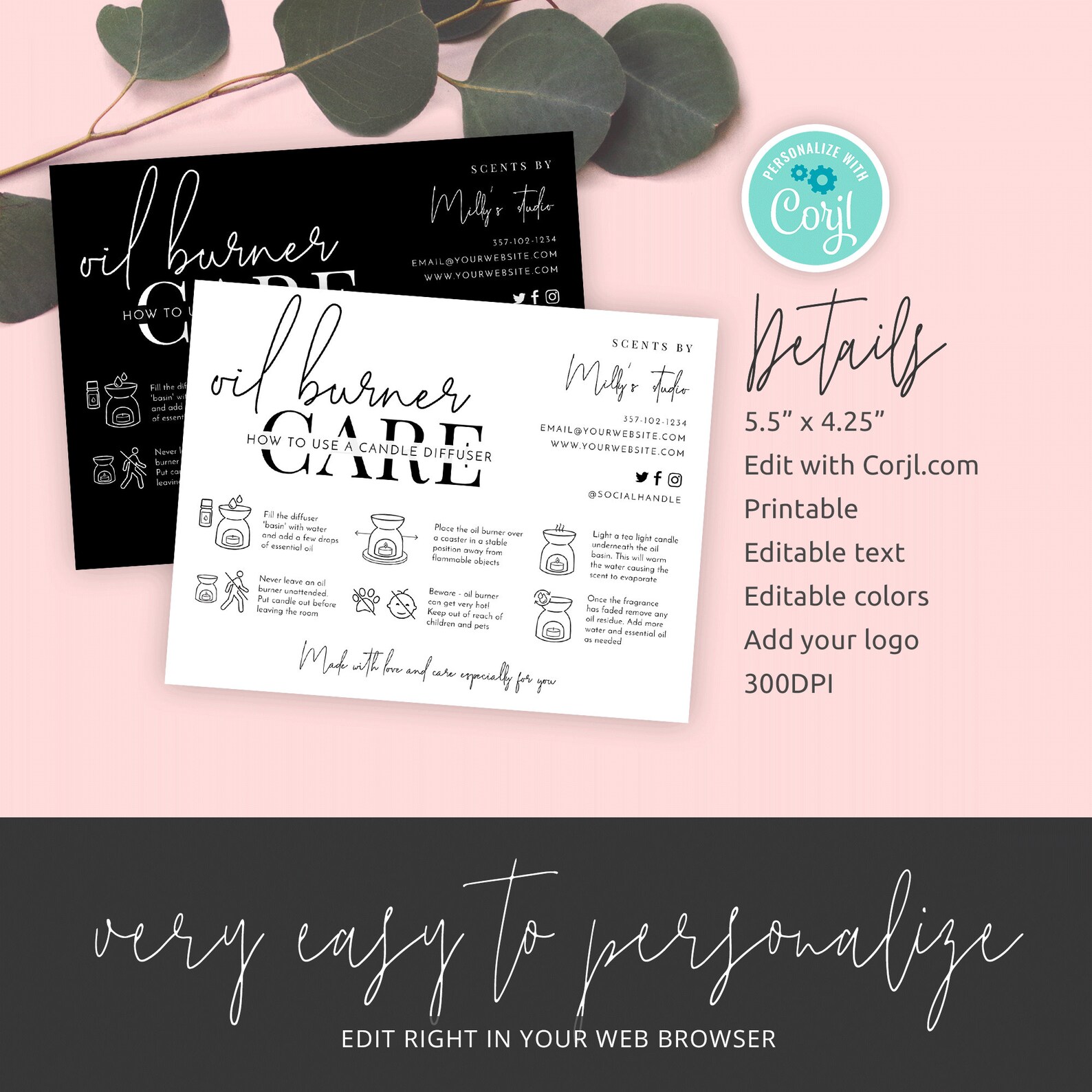 Oil Burner Care Card Template Editable Tea Light Candle - Etsy