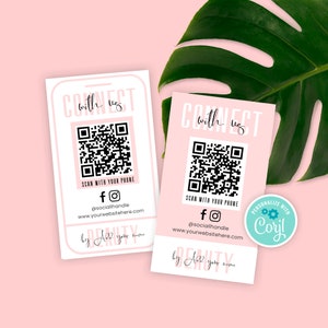 Social Media QR Code Business Cards Template, Editable Connect With Us QR Code Cards, Printable Follow Us Cards Feminine Pink Design, P01 image 9