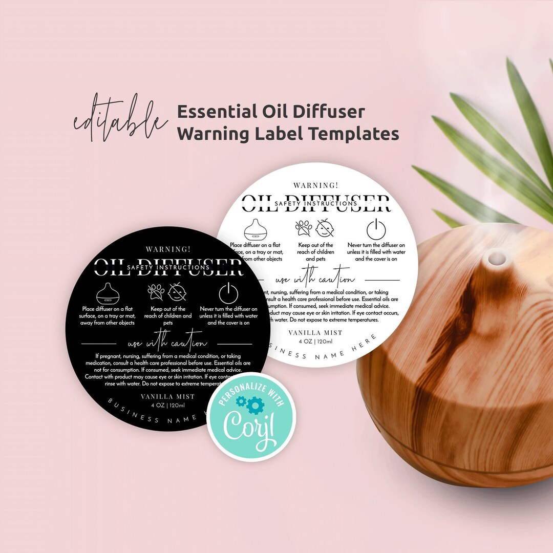 Essential Oil Diffuser Warning Label Template, Ultrasonic Diffuser