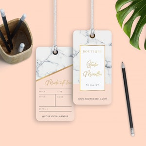 Marble & Gold Hang Tags Template, Editable Boutique Hangtag, Printable Beauty Products Tags, Customizable Luxury Fashion Swing Tags, MG01