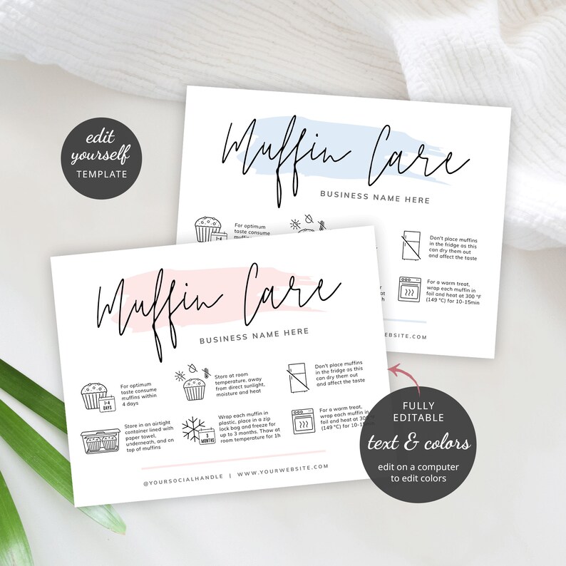 Editable Muffins Care Card Template Printable Muffin Care &amp; - Etsy