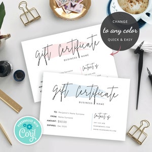 Gift Certificate Template, Editable Gift Card Template, Digital Gift Voucher Template, Feminine Shop Gift Card Template, Printable, PW-001 image 3