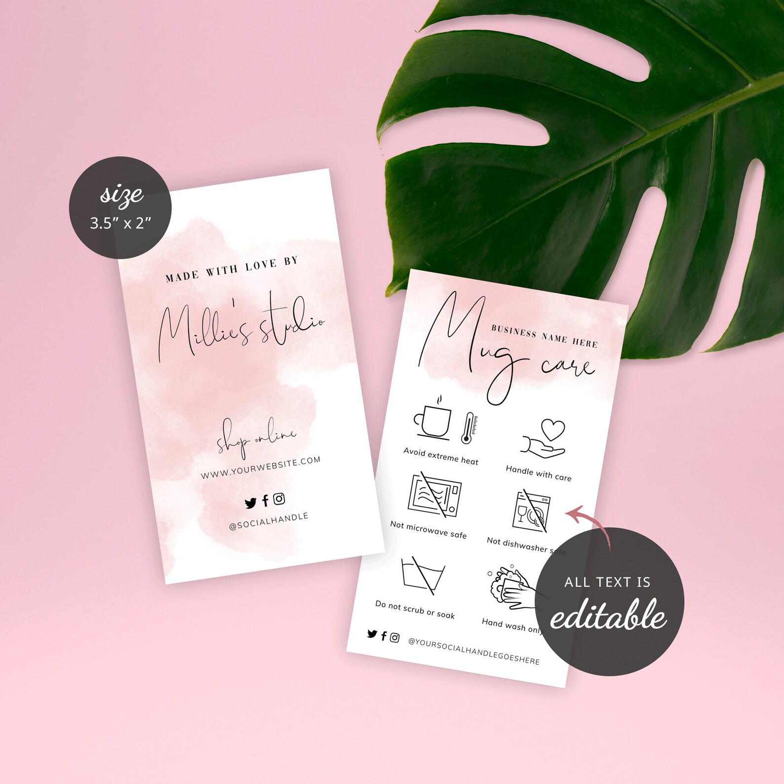 Feminine Mug Care Card Template, Editable Tea Mug Care Guide, Feminine ...