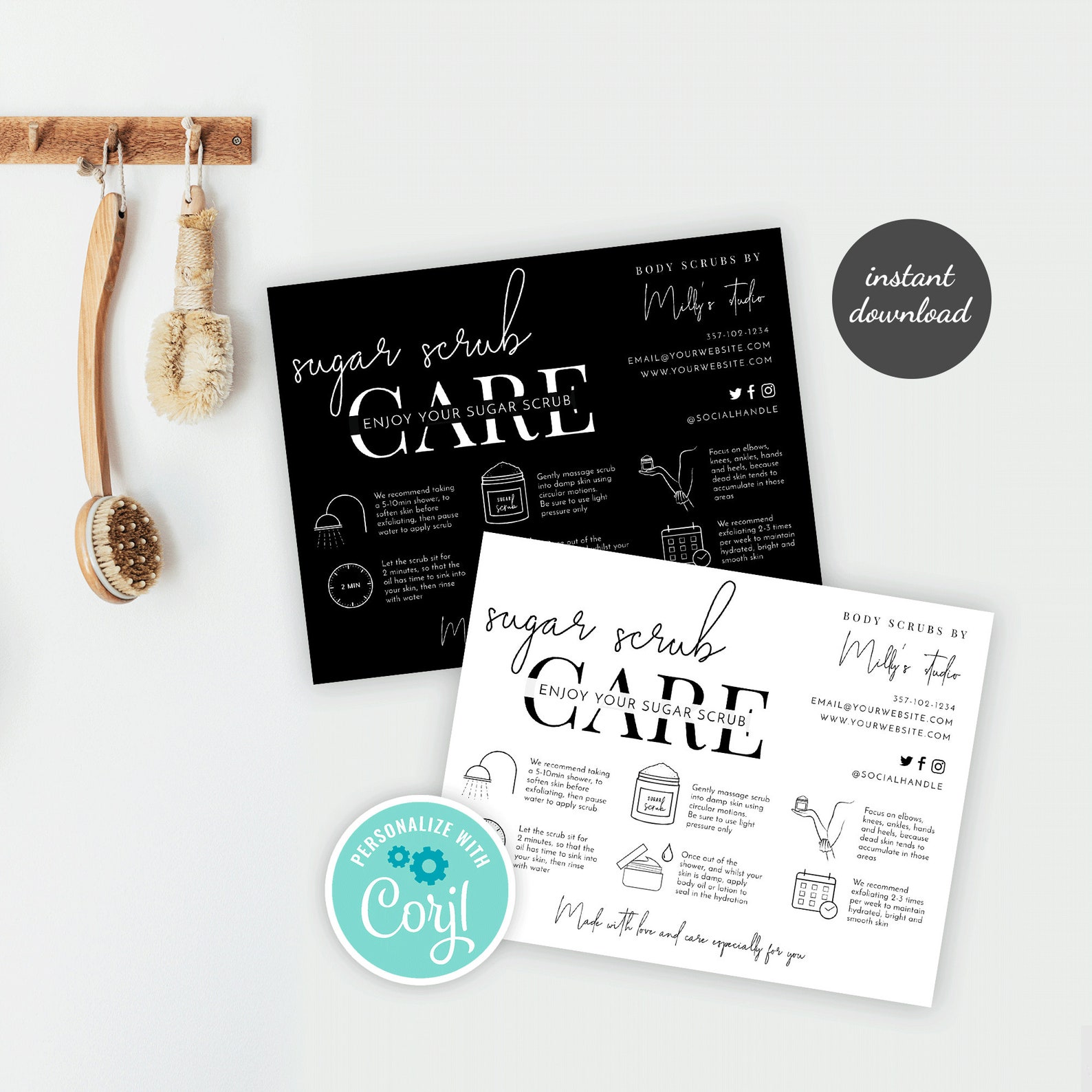 Scrub Application Sugar Scrub Application Guide Template, Minimalist Body Scrub Care Card ...