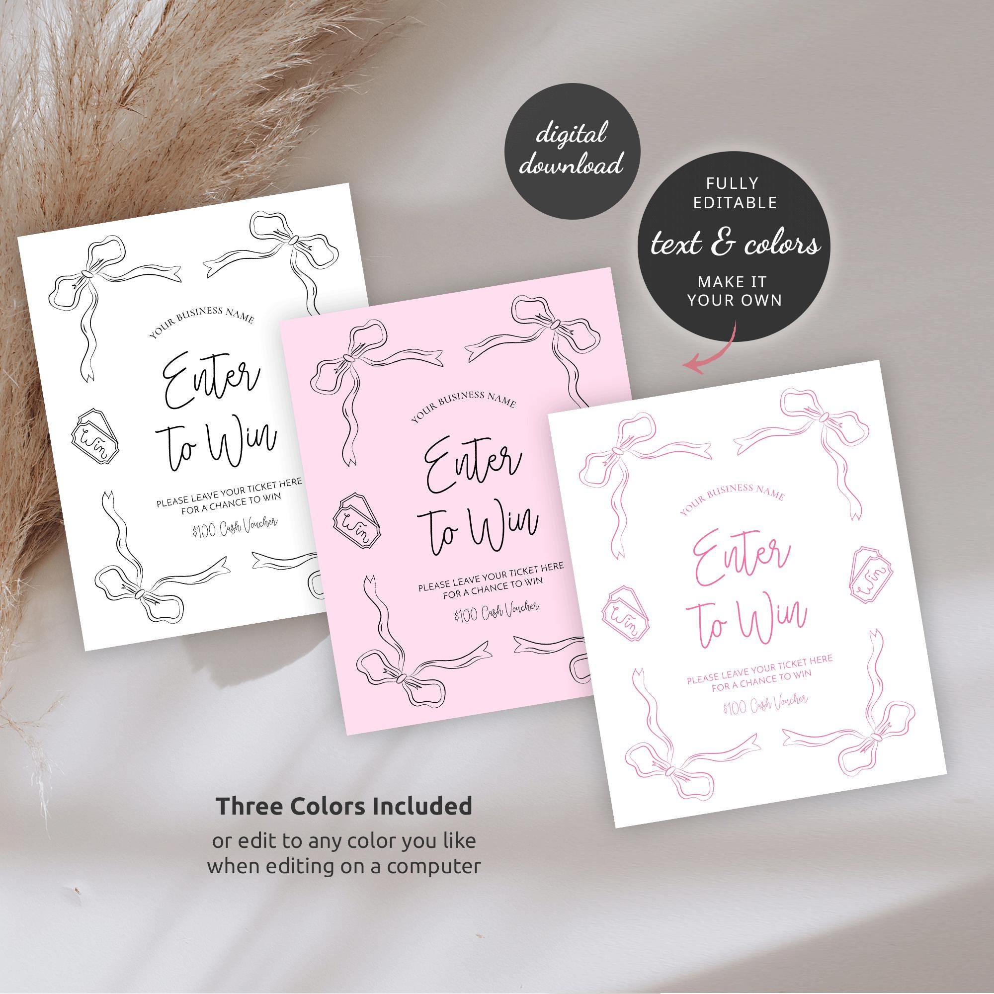 Modern Raffle Sign Modern Raffle Sign Template, Hand Drawn Bows Whimsical Design, Enter to ...