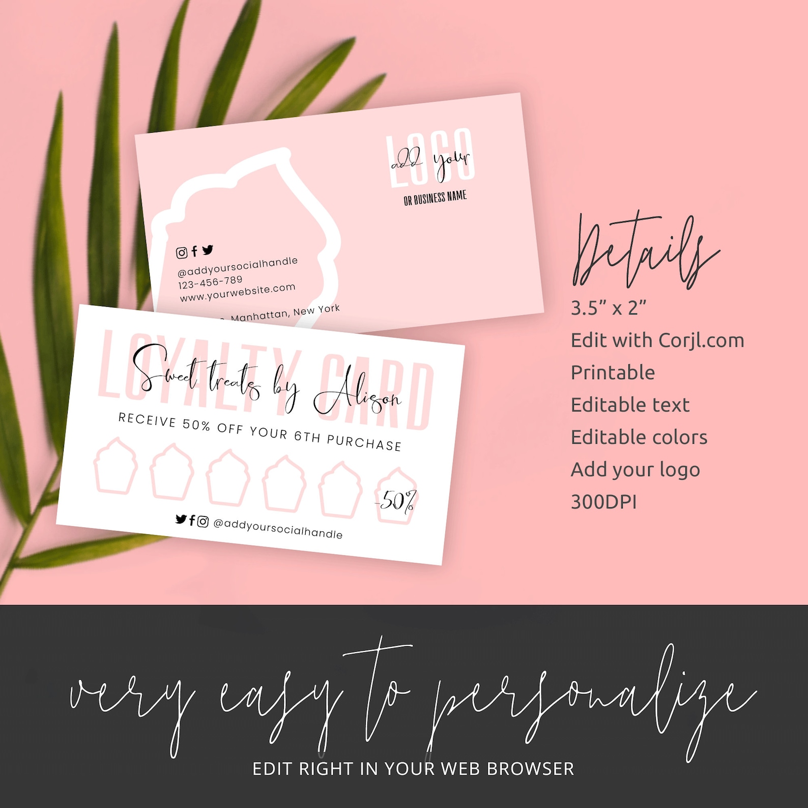 Bakery Loyalty Card Template Feminine Cupcakes Reward Cards Etsy