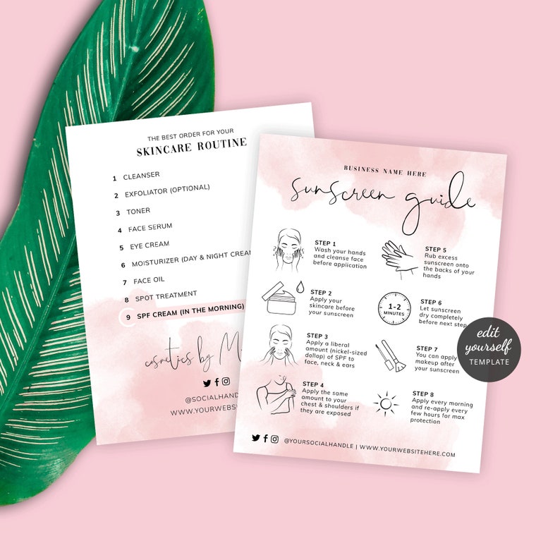 Sunscreen Application Guide Template, SPF Face Cream Editable Care Card ...