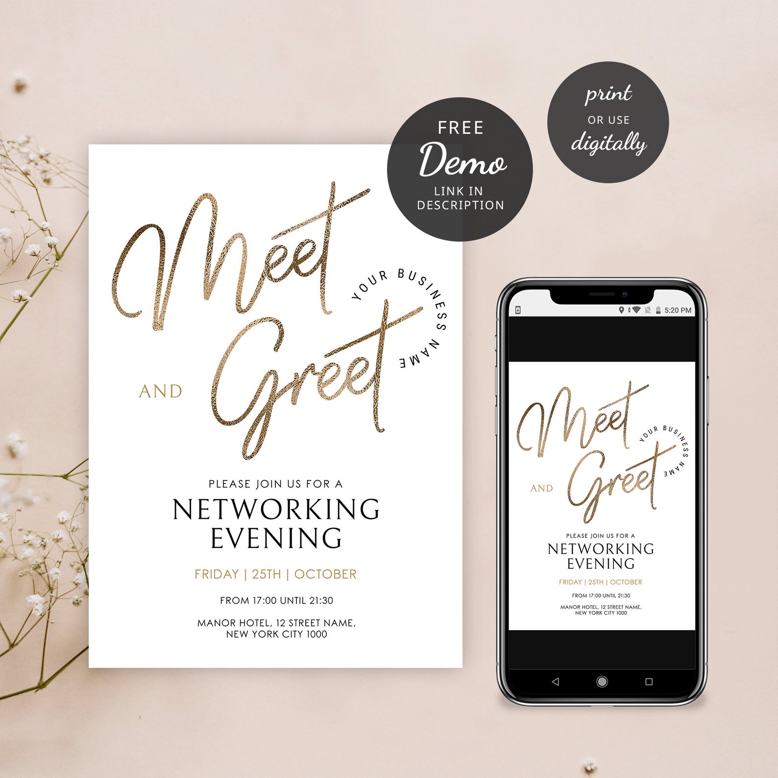 Business Networking Invitation, Navy Gold Glitter, Meet & Greet Event ...