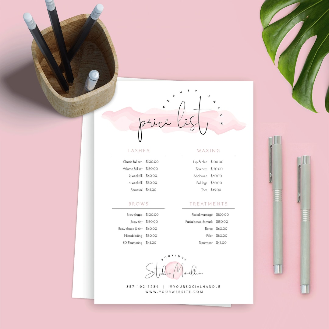 elegant-price-list-template-printable-price-lists-beauty-salon-price-list-templates-editable-business-price-sheet-feminine-menu-corjl-etsy