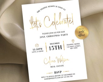 Holiday Party Invite, Gold Effect Christmas Event Company Flyer, Instant Realtor Gala Dinner Invitation, Luxurious Marketing Leaflet GF-01