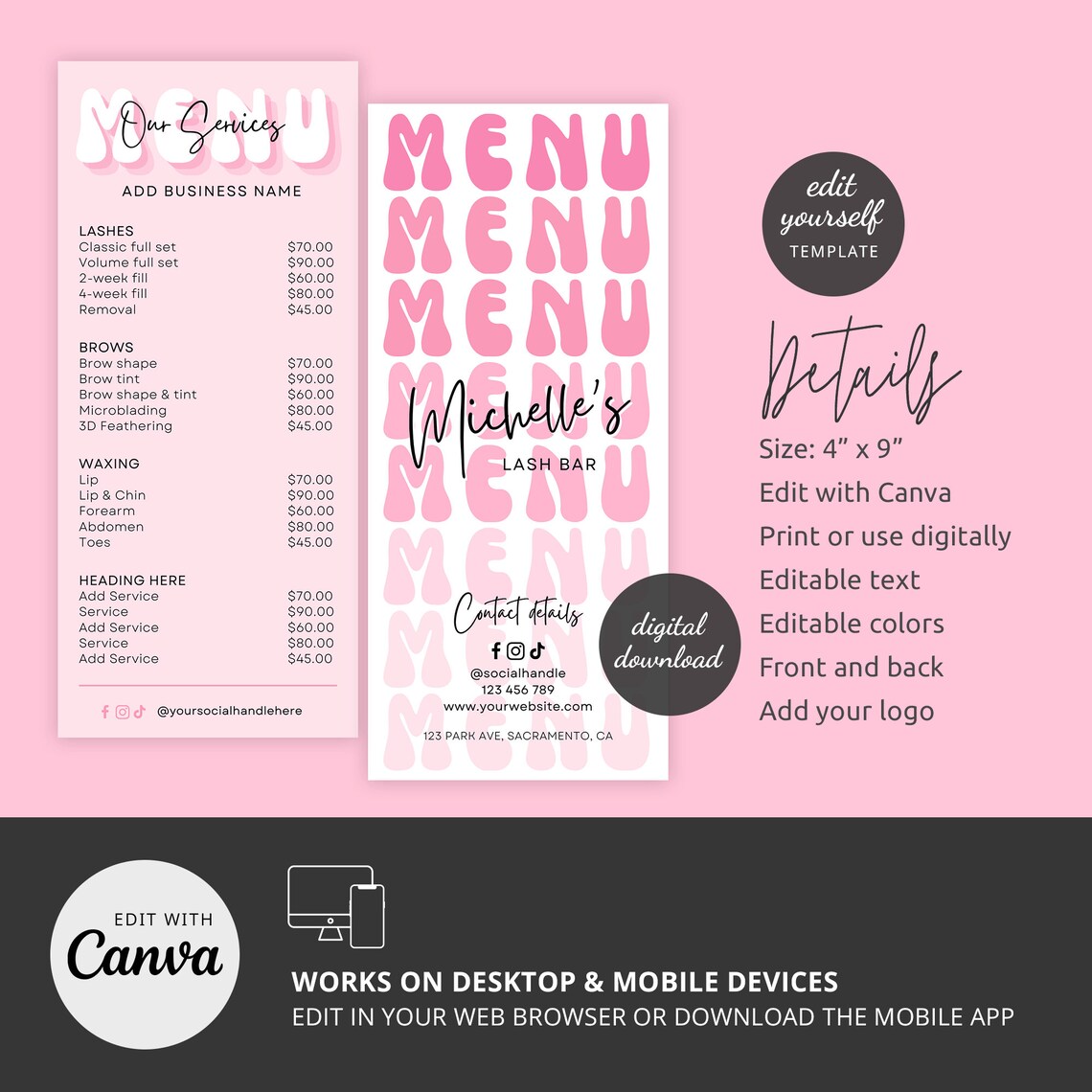 Pricing Menu Examples Retro Business Pricing Menu Canva Template, Trendy Pink Beauty Salon ...