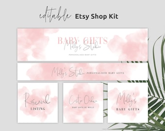 DIY Etsy Shop Kit, Etsy Banner Template, Editable Esty Branding Set, Etsy Cover Photo, Customizable Banners, Feminine Watercolour, WS01
