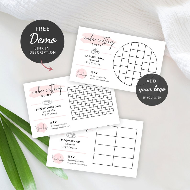 May include: Three printable cake cutting guides for round, square, and sheet cakes. Each guide includes a grid pattern and instructions for cutting the cake into equal pieces. The guides are designed to help bakers cut their cakes evenly and efficiently.