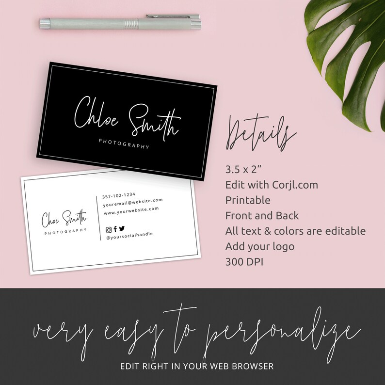 Edit Yourself Business Card Template Minimalist Company - Etsy