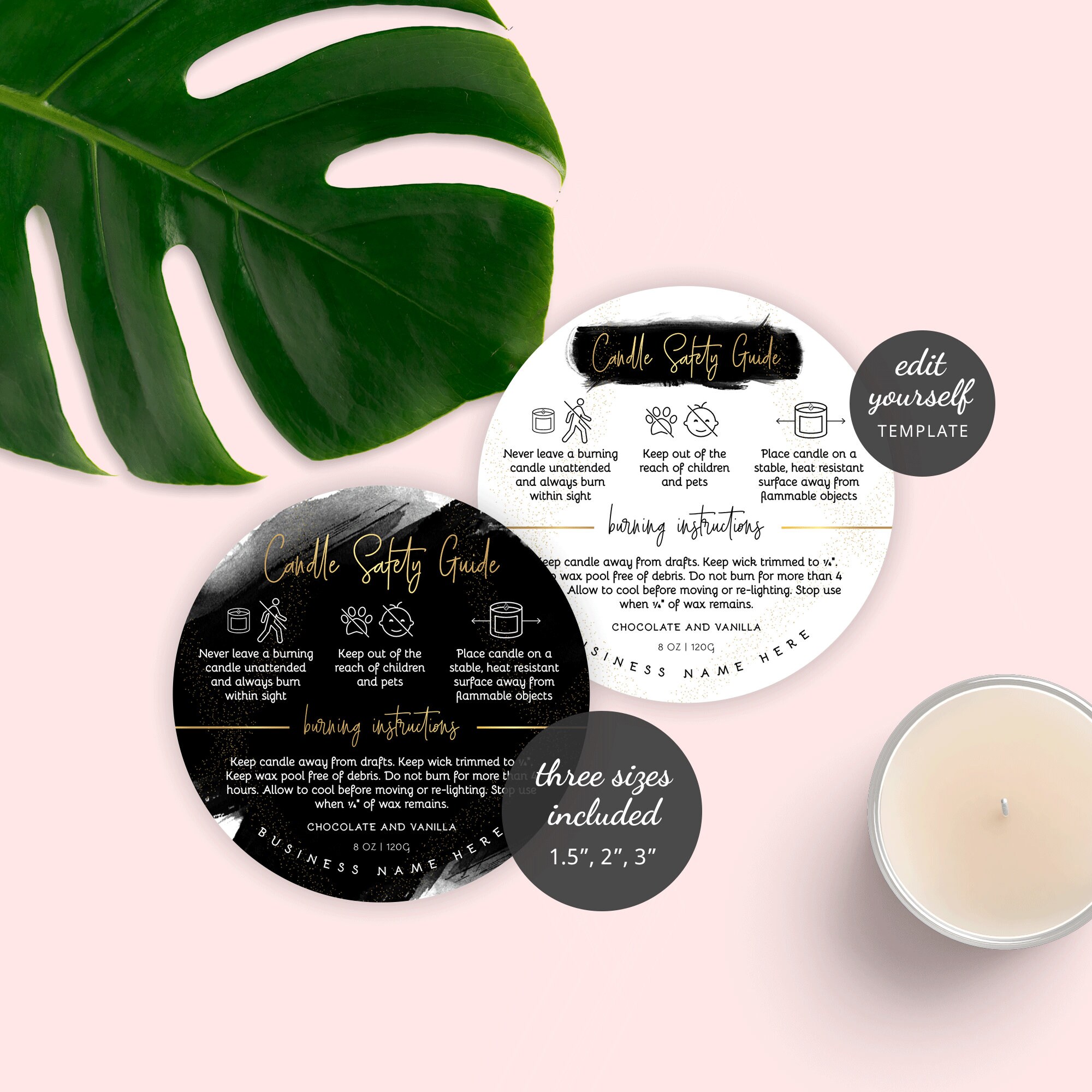 Candle Warning Template, Printable Candle Safety Labels, 1.5" 2" 3 ...