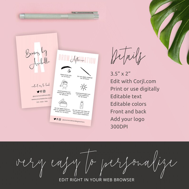 Editable Brow Aftercare Card Brows Tint Care Instructions Etsy