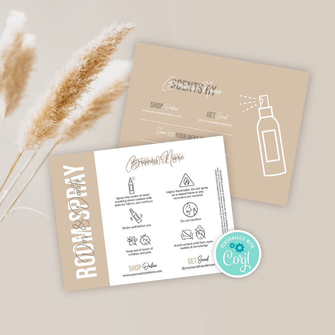 Modern Room Spray Safety Guide Template, Custom Room Mist Care Cards