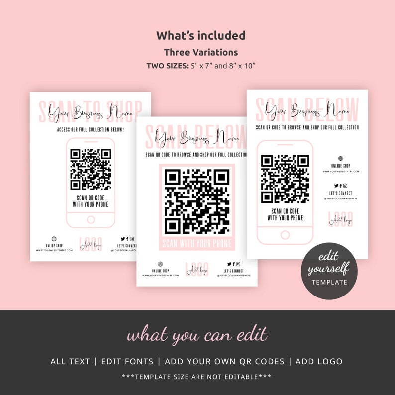 Custom QR Code Sign Design Scan QR Code Template Printable - Etsy