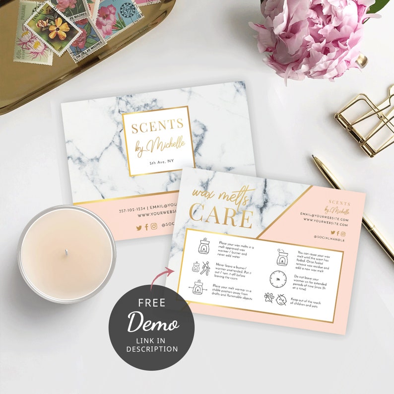 DIY Wax Melts Care Guide Marble & Gold Wax Melt Care Cards Etsy