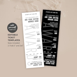 Preise Ereignis Ticket Vorlage, Minimalist Preise Verleihung Eintrag Pass 8,5 x 2,75 "und 6x2 ", bearbeitbar & druckbar Business Ticket mit Stub M-001