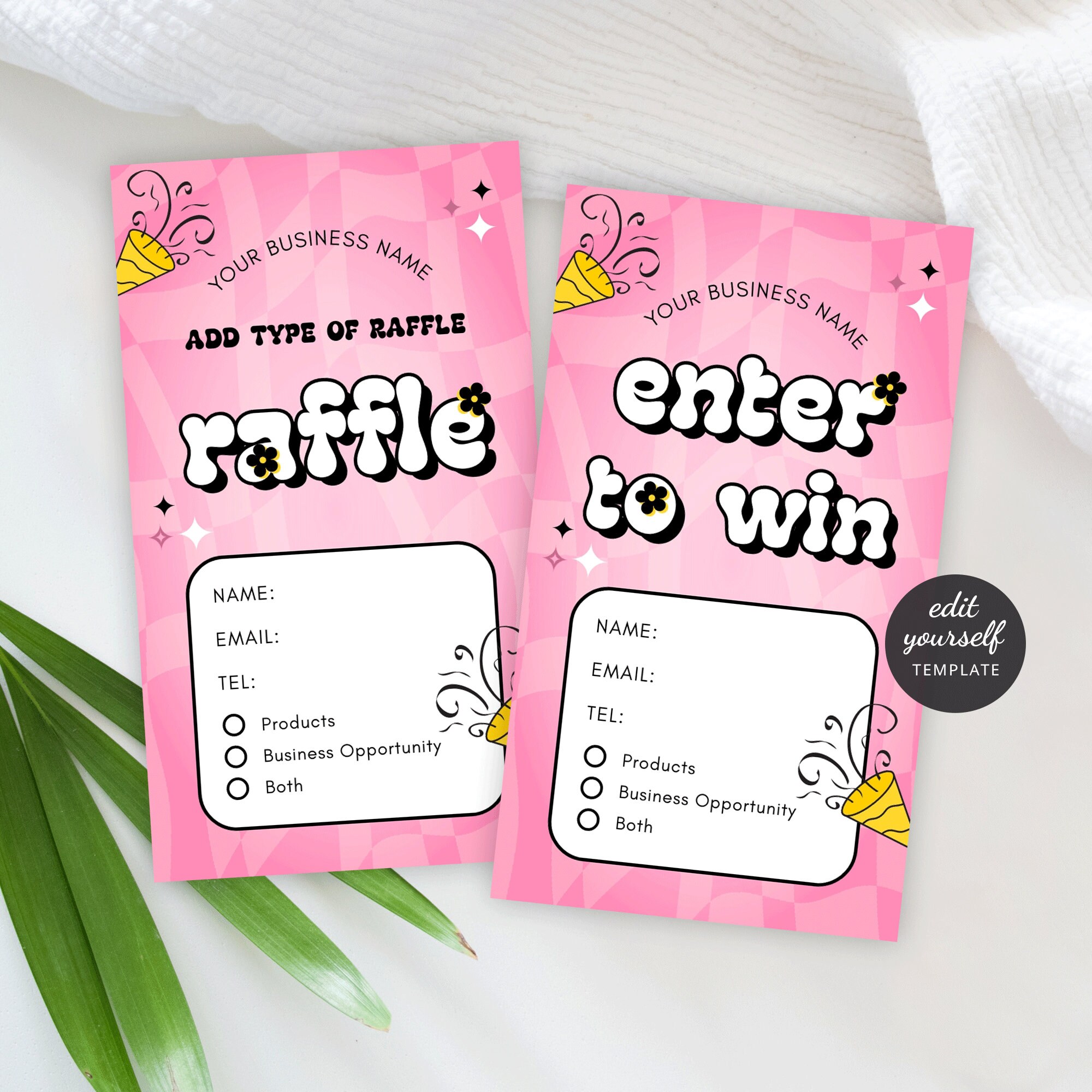 Drawing Names Raffle Groovy Retro Raffle Tickets Template, Girly Pink Enter to Win Name ...