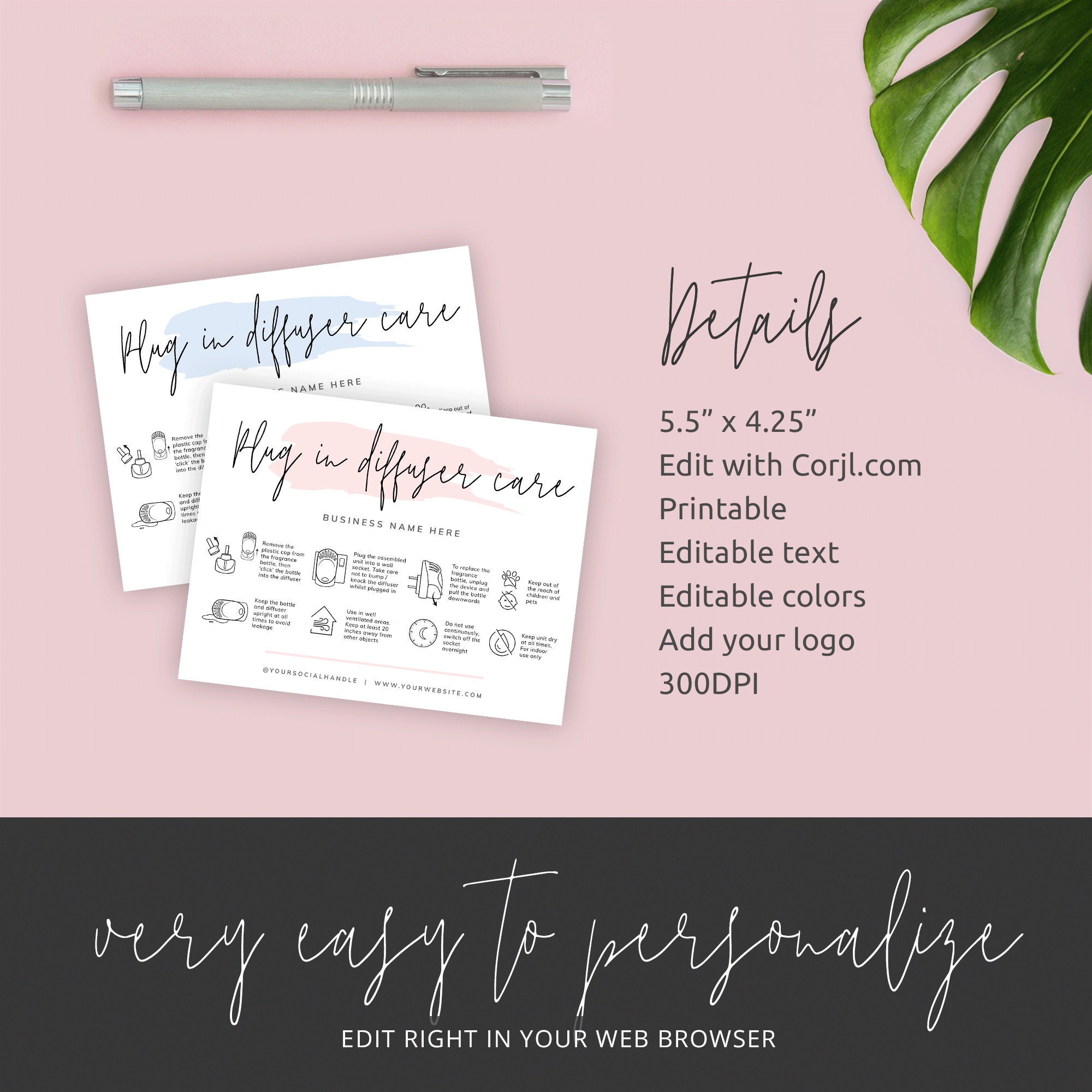 Plug in Diffuser Care Card Template, Editable Plugin Air Freshener Care ...
