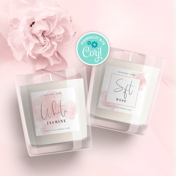 DIY Label Template, Editable Product Label Design, Container Sticker Templates, Jar Label, Pink Watercolor Candle Labels, Instant, WS01