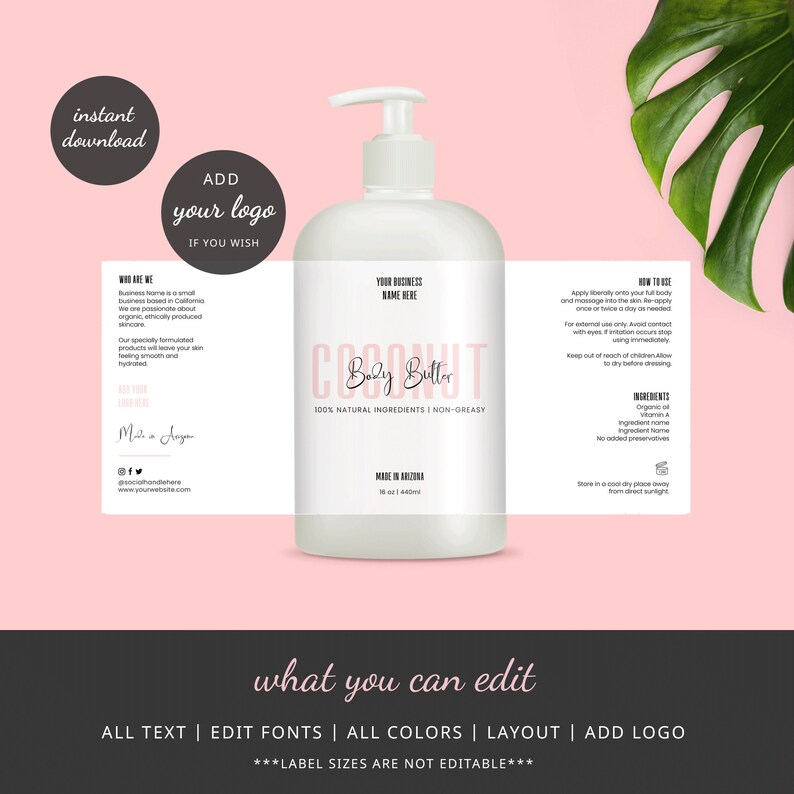 Feminine 8 Oz 16 Oz Boston Bottle Labels Template Editable - Etsy