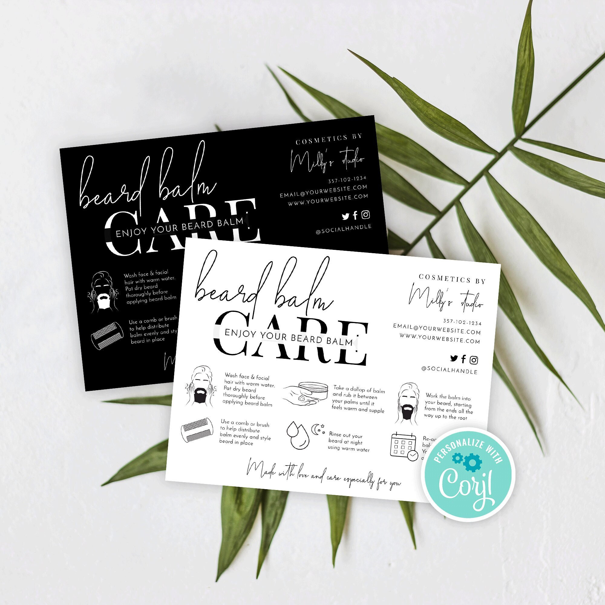 Beard Balm Care Card Template, Editable Beard & Moustache Pomade ...