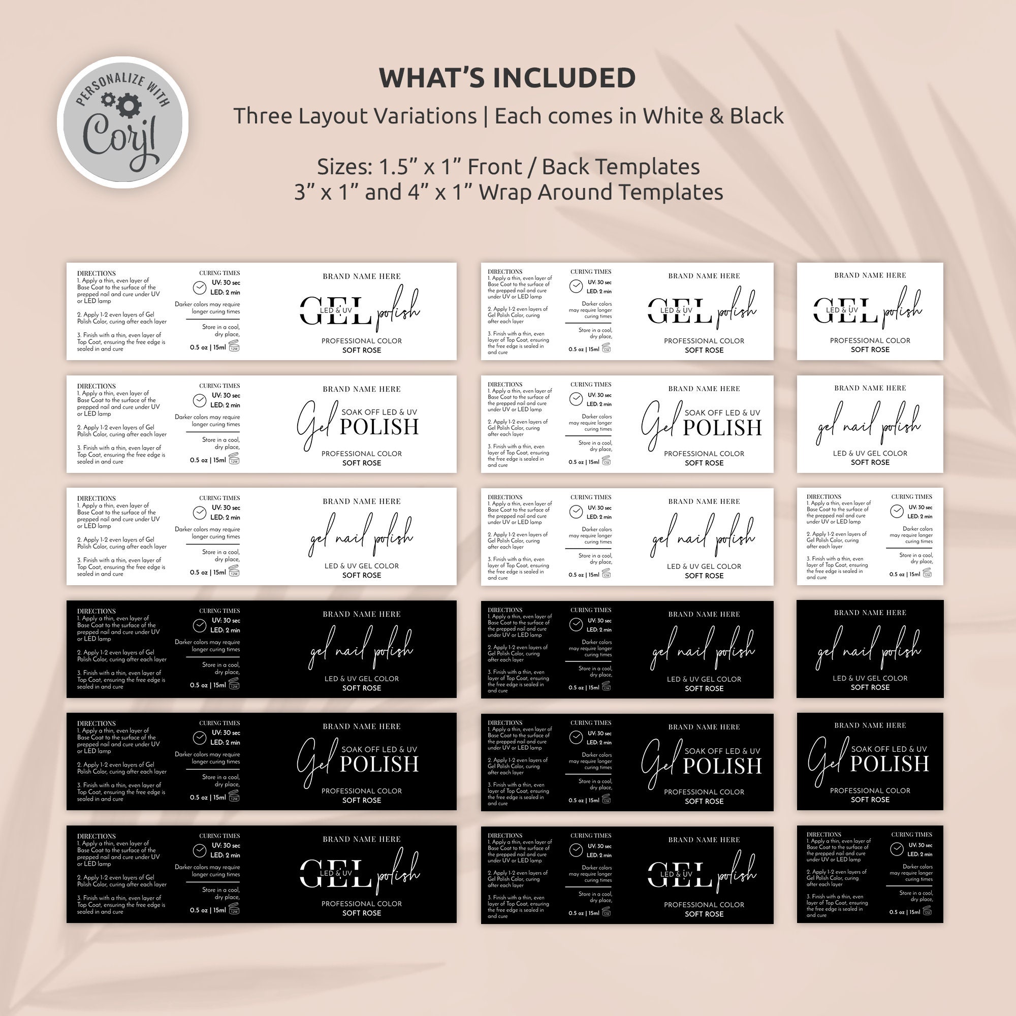 Nail Polish Label Template Editable Gel Polish Bottle Etsy