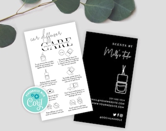 Car Diffuser Care Guide Template, MINI Hanging Oil Diffuser Care Card Printable, Editable Car Diffuser Care Instructions, Minimalist, M-002