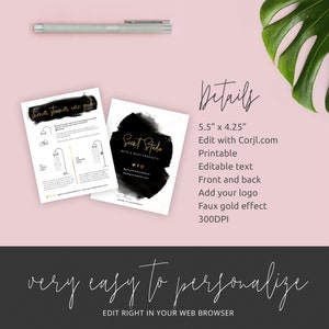Shower Steamer Care Guide Template, Editable Shower Fizzer Care Cards, Black &amp; Gold Shower Bomb ...