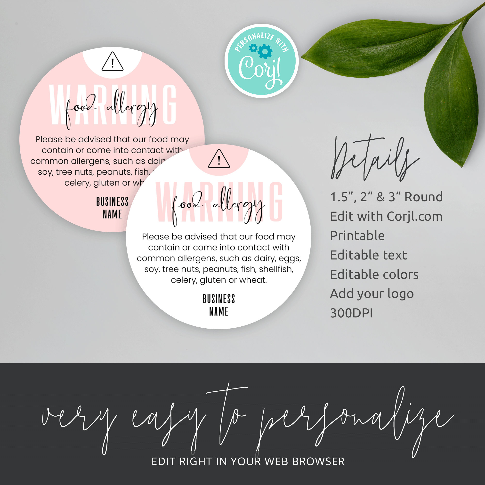 DIY Allergy Warning Sticker Template, Feminine Food Allergens Sticker 1 ...