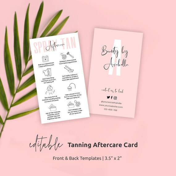 Spray Tan After Care Template DIY Tanning Care Card Editable Etsy