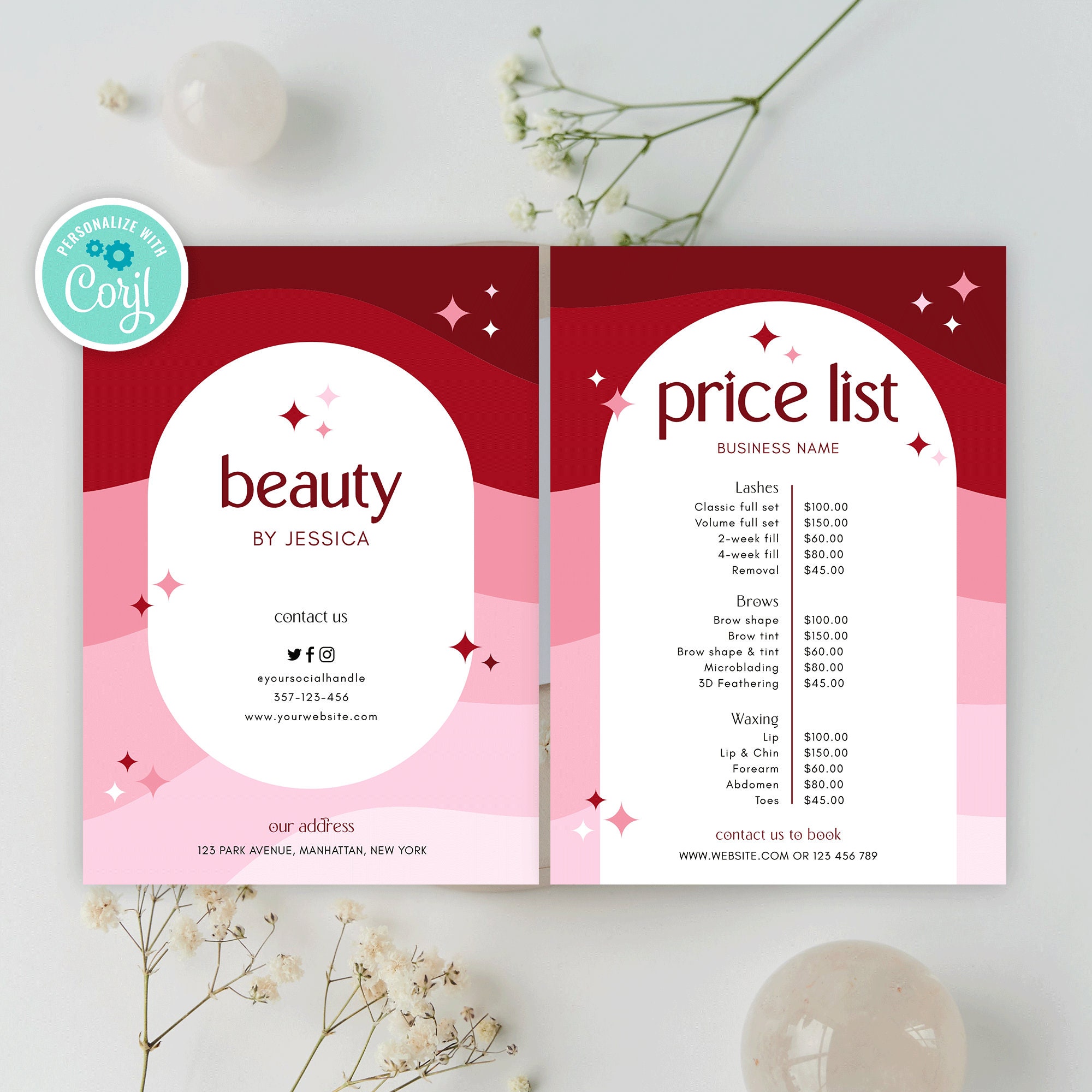 Modern Price List Template Retro Arch Design DIY Beauty Salon Etsy