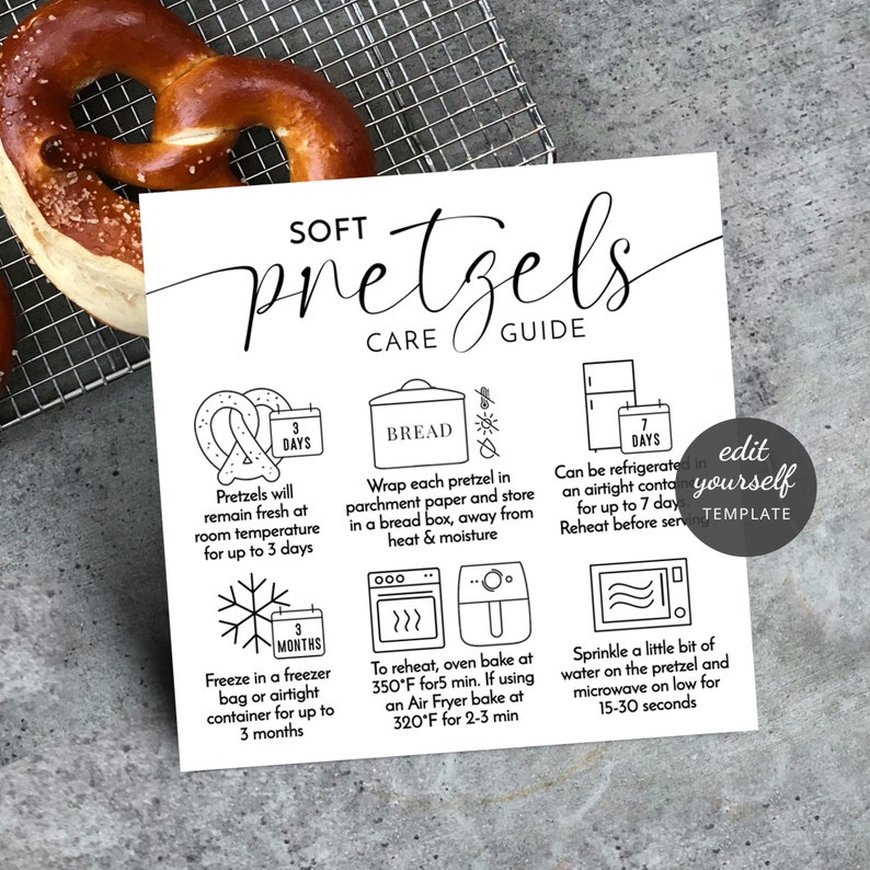 Ffe Instruction Sign Minimal Pretzels Care Card Template, Custom Sourdough Soft Pretzel ...