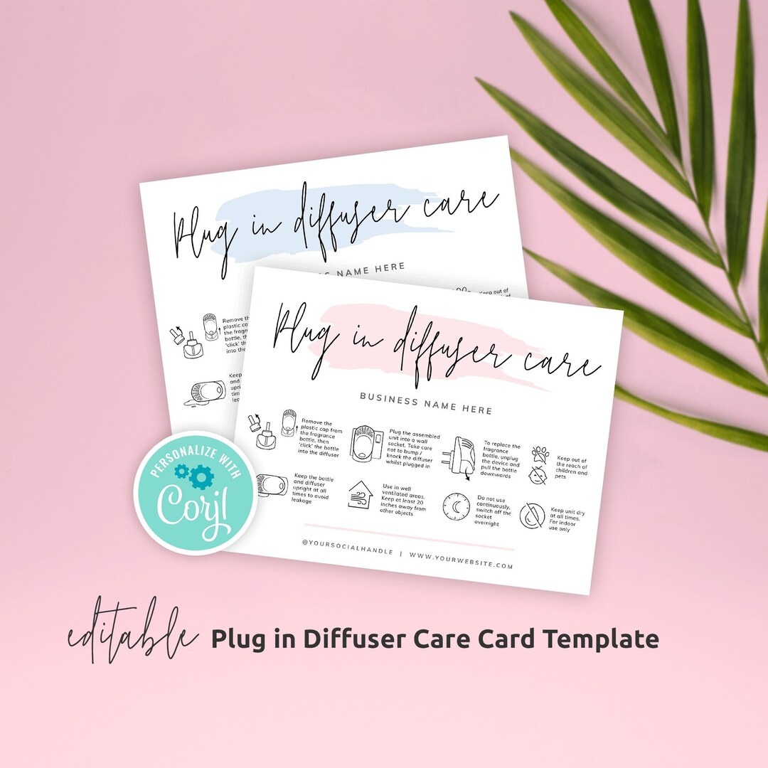 Plug in Diffuser Care Card Template, Editable Plugin Air Freshener Care ...