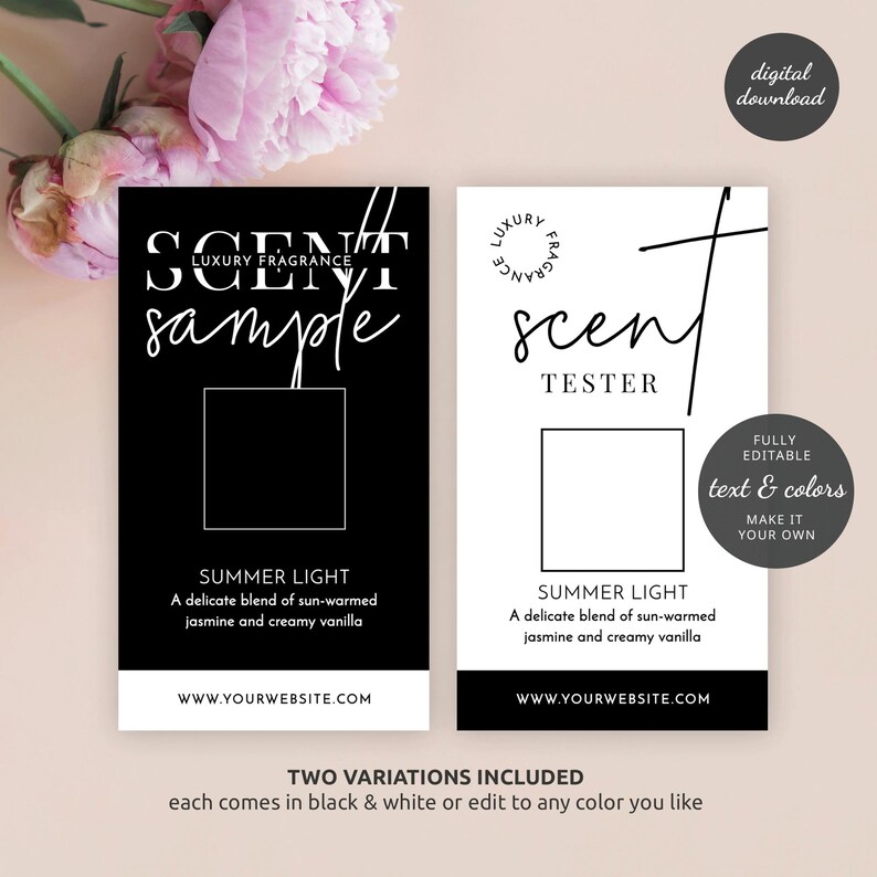 Scent Tester Example Sample Scent Card Template, Candle Fragrance Sampler, Minimalist Black ...