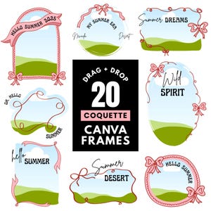 Custom Coquette Canva Frame Template, Drag & Drop Canva Photo Frames With Whimsical Bows, Hand Drawn Doodle Image Frames, Instant Download