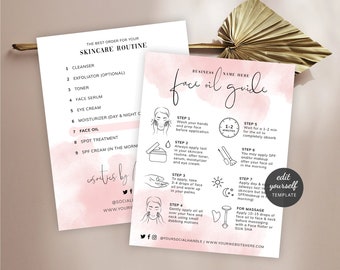 Face Oil Application Guide Template, Custom Skin Treatment Oil Care Instructions, Printable Skincare Routine, Vitamin Serum Care Cards, WS01