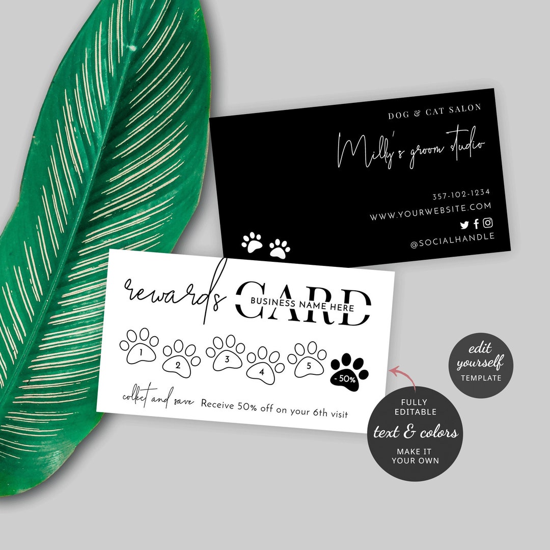 Curated visual reference: Groomer Tips For Loyal Clients Reference: Dog Groomer Loyalty Card Template Editable Pet Salon Rewards Cards