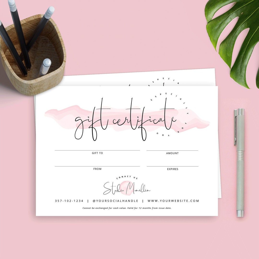 Elegant Gift Certificate Template, Watercolor Gift Voucher Design