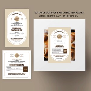 Bread Labels Template, Trendy Beige Cottage Law Sticker Design, DIY Food License Stickers Rectangle & Square, Home Baker Packaging Design