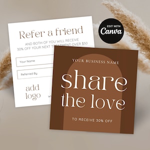 ボヘミアン 友達紹介テンプレート、愛を分かち合う Canva 名刺 2.5"x2.5"、インスタント紹介カード テラコッタ ボヘミアン スタイル、BT1