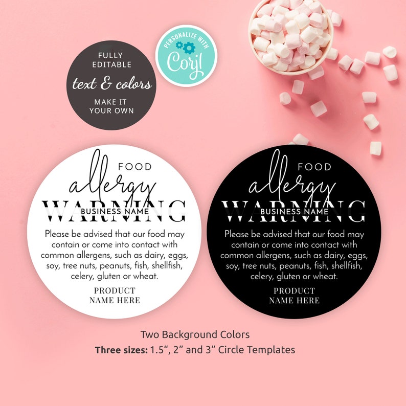 Food Allergy Warning Label Template, Minimalist Allergens Sticker 1.5 ...
