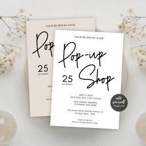 Szablon zaproszenia na sklep typu pop-up, projekt boho, ulotka marketingowa na rynku rzemieślniczym, spersonalizowana ulotka wyprzedażowa butiku, pobieranie cyfrowe, B02