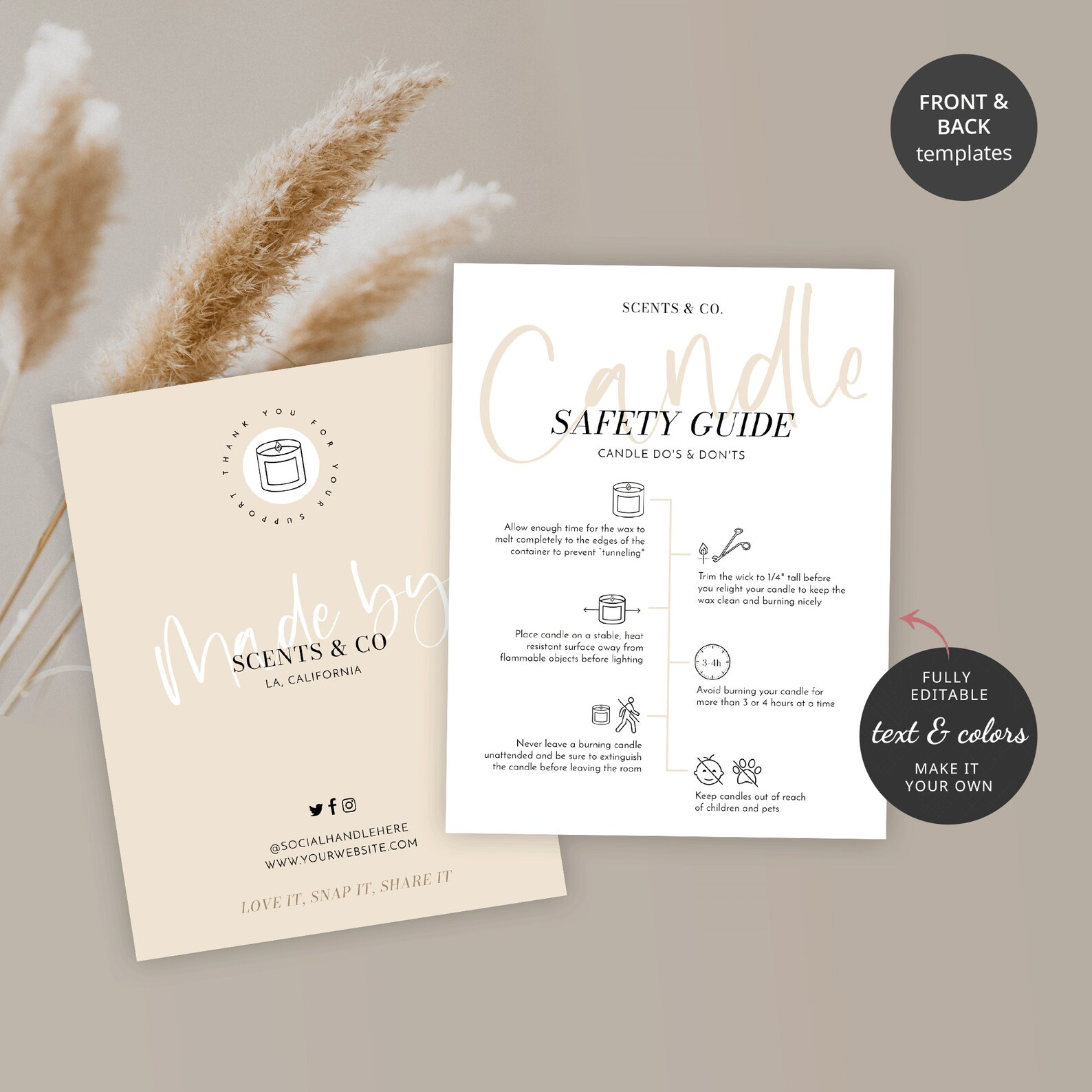 Candle Safety Instructions Card Template Editable Candle Care Etsy