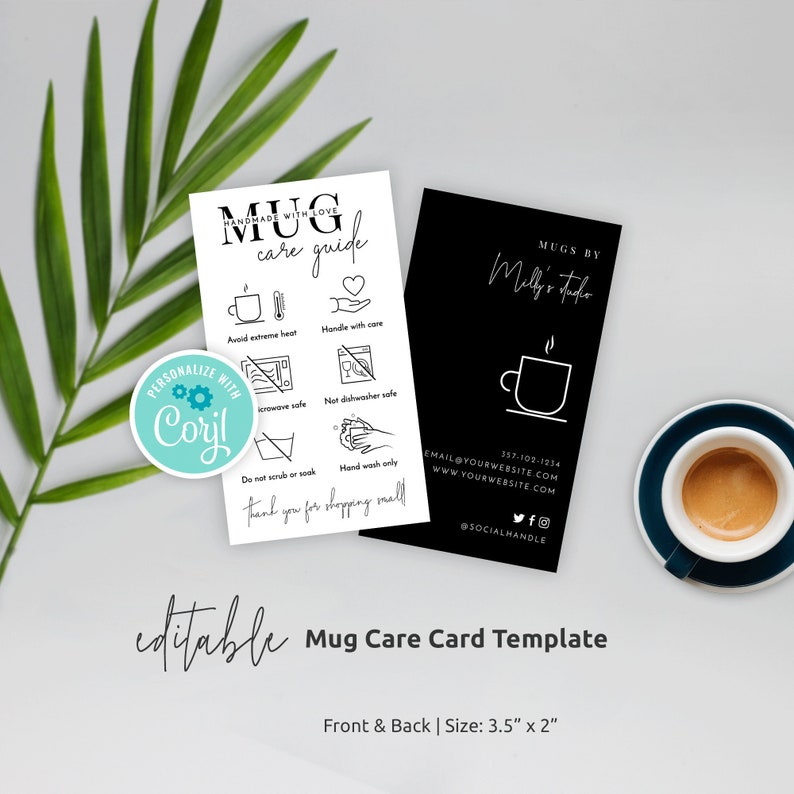 Mug Care Card Template, MINI Coffee Cup Care Guide, Editable Mugs Care ...